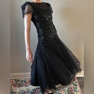 Vintage Sequin and Lace Party Dress